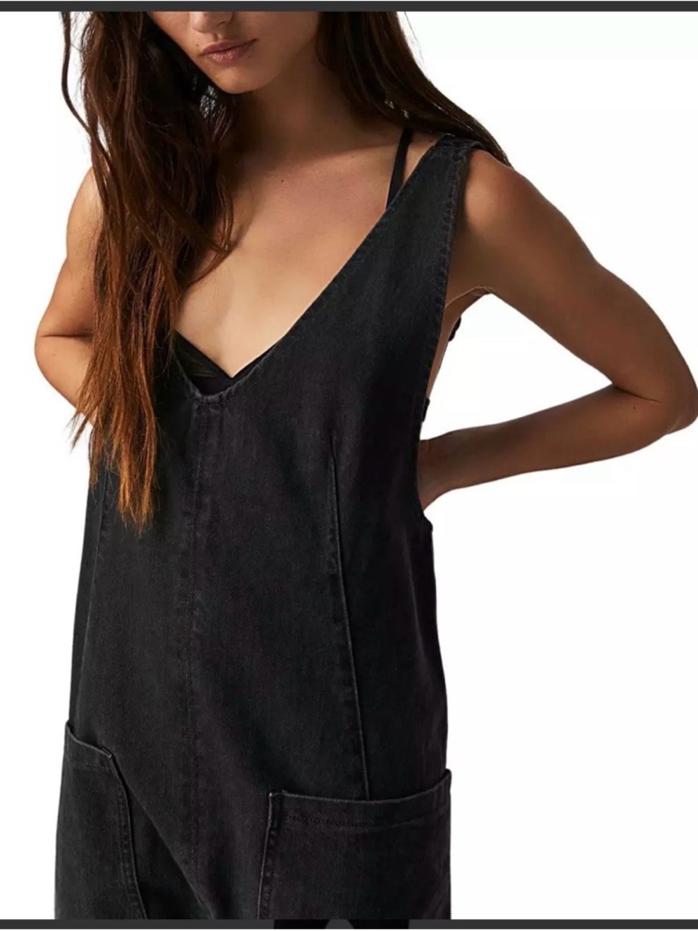 Free People High Roller Denim Black Overalls